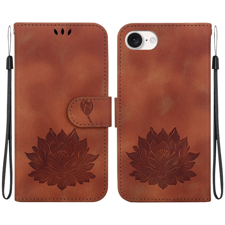 For iPhone 16e Lotus Embossed Leather Phone Case(Brown) by buy2fix
