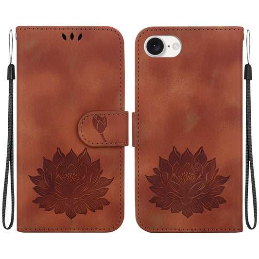 For iPhone 16e Lotus Embossed Leather Phone Case(Brown) by buy2fix