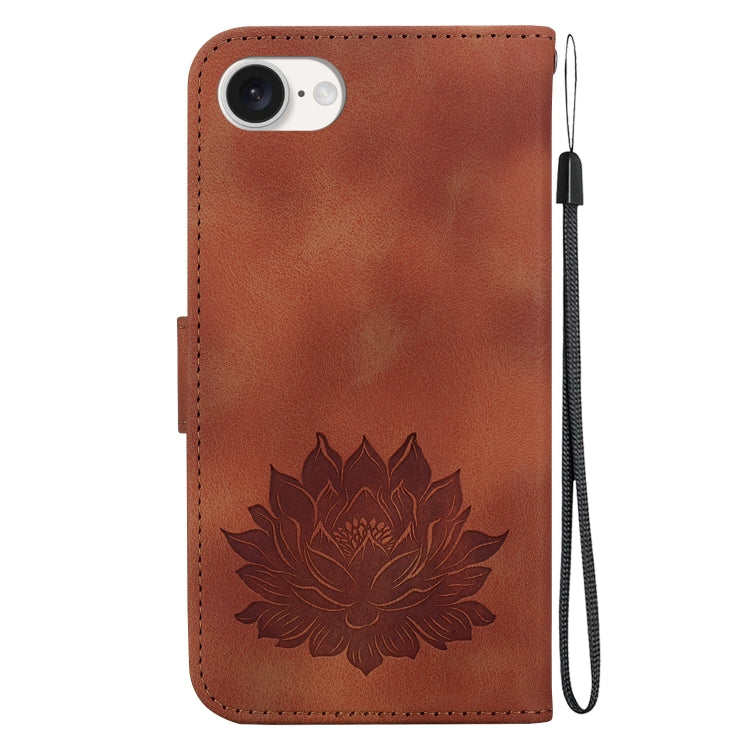 For iPhone 16e Lotus Embossed Leather Phone Case(Brown) by buy2fix