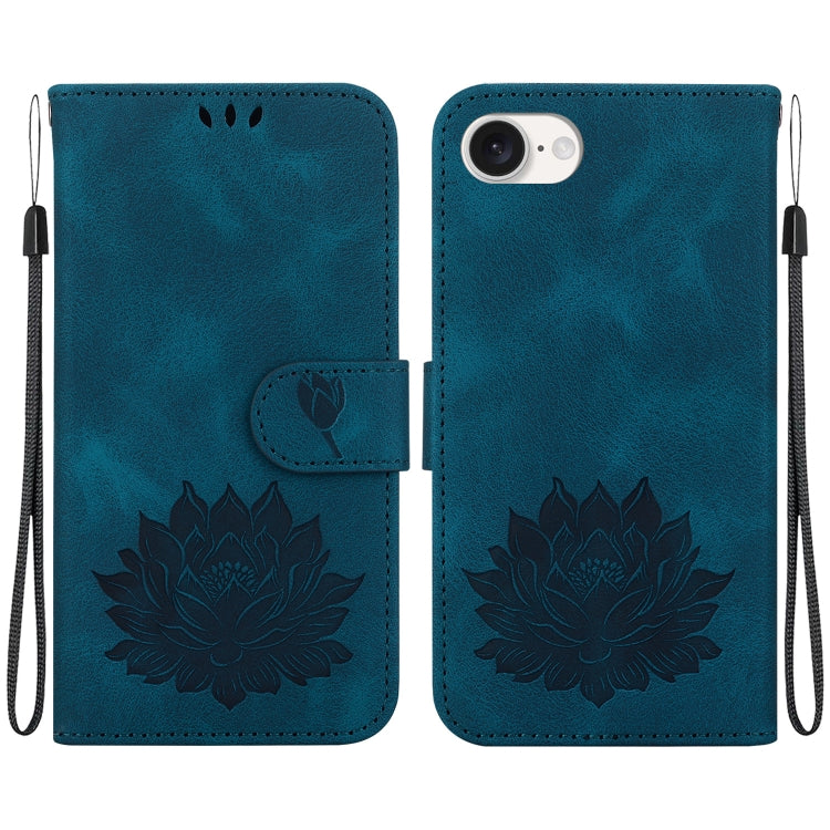 For iPhone 16e Lotus Embossed Leather Phone Case(Dark Blue) by buy2fix