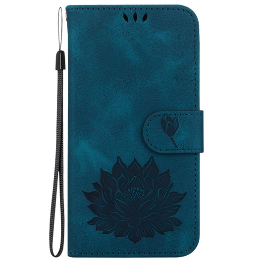 For iPhone 16e Lotus Embossed Leather Phone Case(Dark Blue) by buy2fix