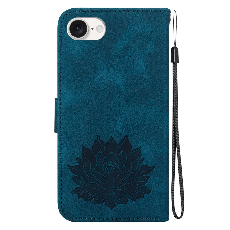For iPhone 16e Lotus Embossed Leather Phone Case(Dark Blue) by buy2fix