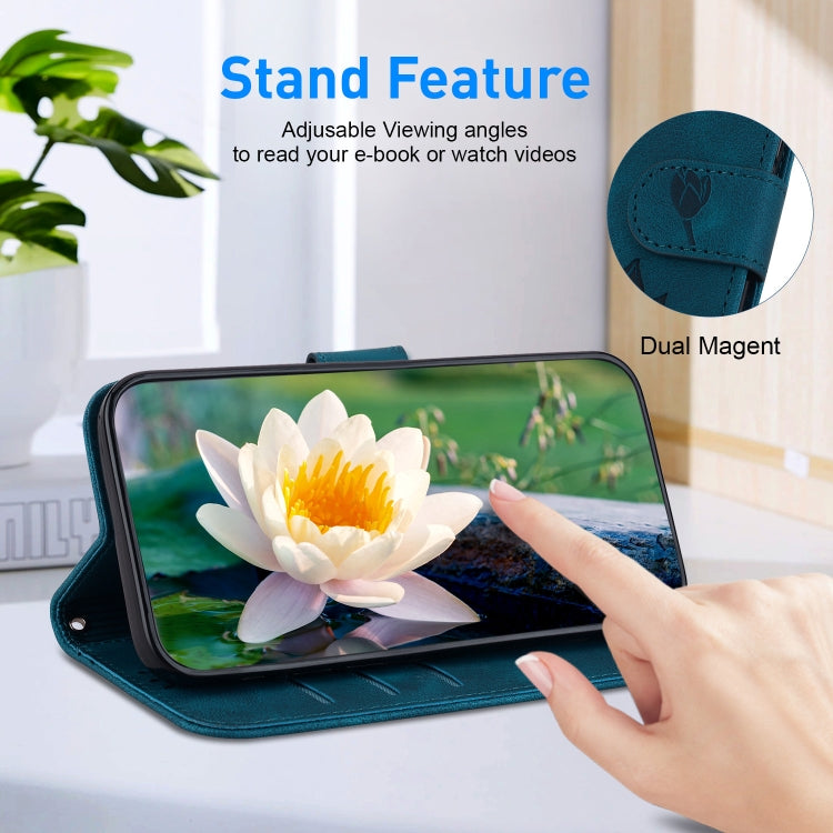 For iPhone 16e Lotus Embossed Leather Phone Case(Dark Blue) by buy2fix