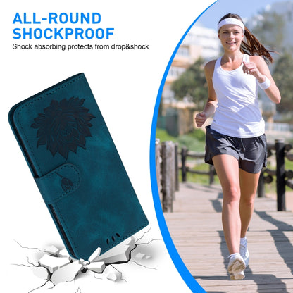 For iPhone 16e Lotus Embossed Leather Phone Case(Dark Blue) by buy2fix