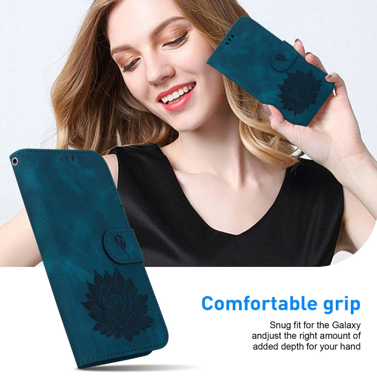 For iPhone 16e Lotus Embossed Leather Phone Case(Dark Blue) by buy2fix