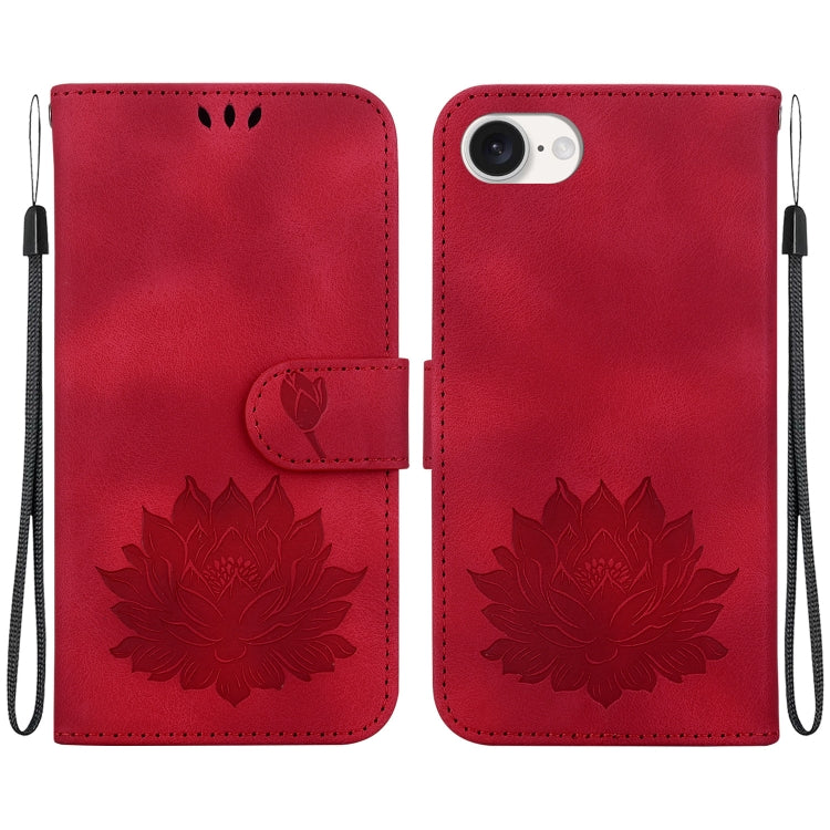 For iPhone 16e Lotus Embossed Leather Phone Case(Red) by buy2fix