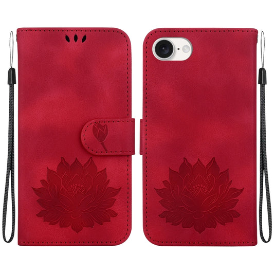 For iPhone 16e Lotus Embossed Leather Phone Case(Red) by buy2fix