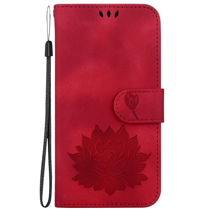 For iPhone 16e Lotus Embossed Leather Phone Case(Red) by buy2fix