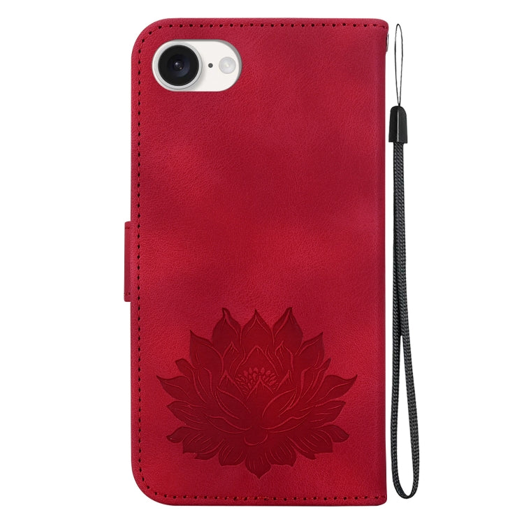 For iPhone 16e Lotus Embossed Leather Phone Case(Red) by buy2fix