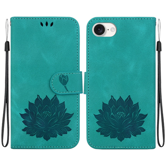 For iPhone 16e Lotus Embossed Leather Phone Case(Green) by buy2fix