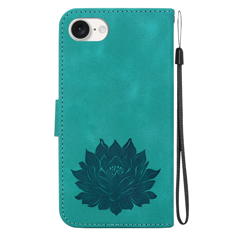 For iPhone 16e Lotus Embossed Leather Phone Case(Green) by buy2fix