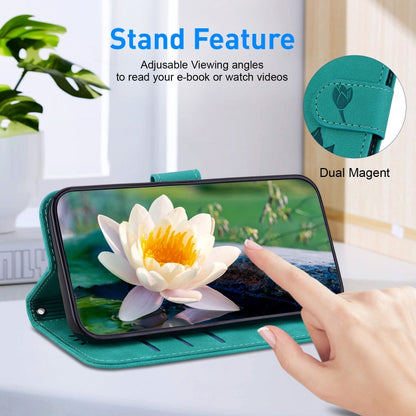 For iPhone 16e Lotus Embossed Leather Phone Case(Green) by buy2fix