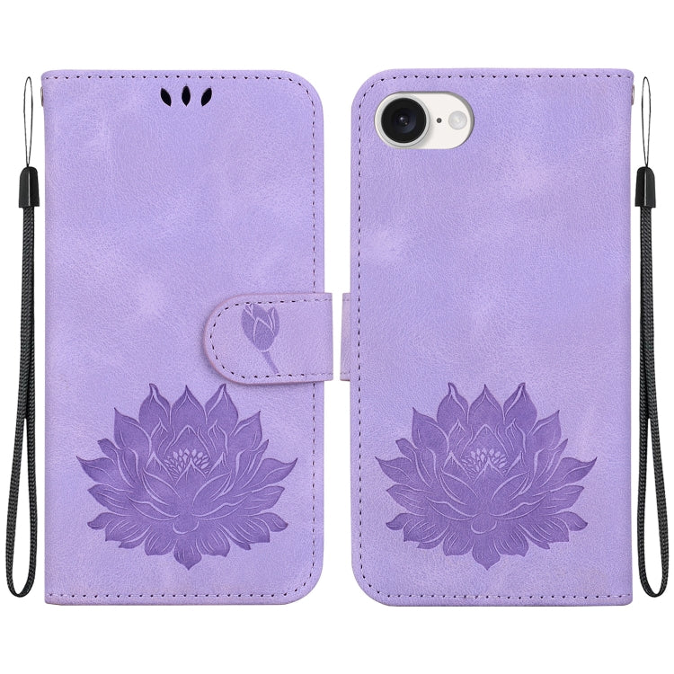 For iPhone 16e Lotus Embossed Leather Phone Case(Purple) by buy2fix