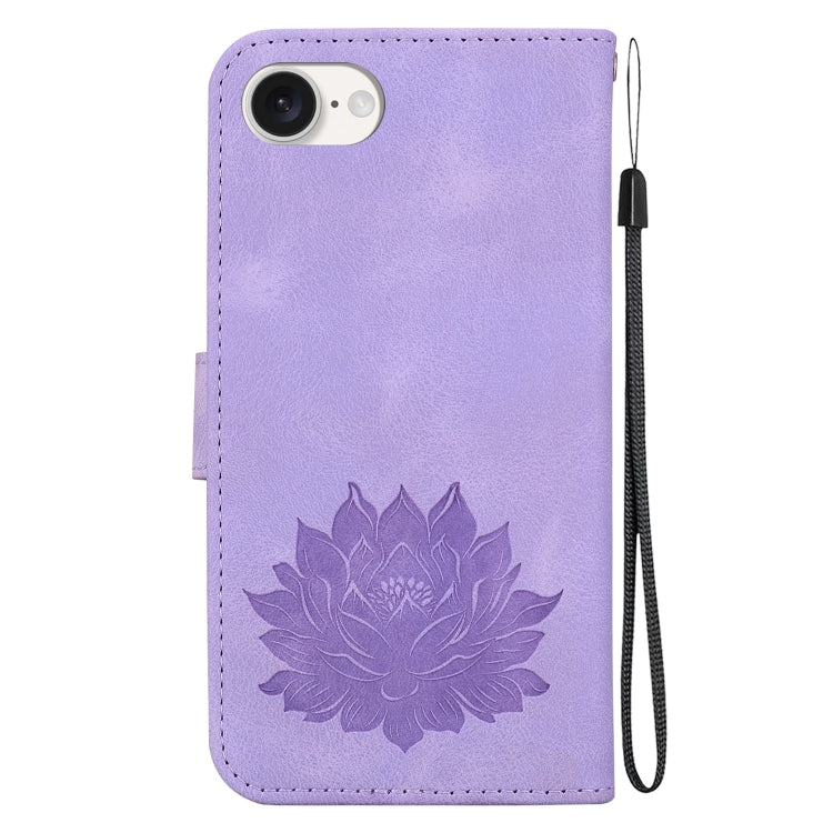 For iPhone 16e Lotus Embossed Leather Phone Case(Purple) by buy2fix