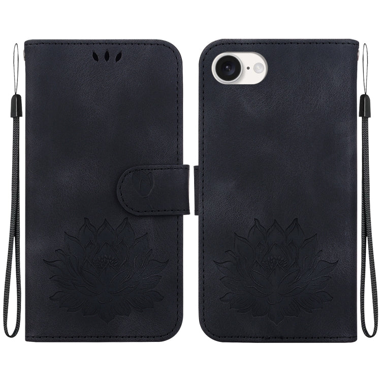 For iPhone 16e Lotus Embossed Leather Phone Case(Black) by buy2fix