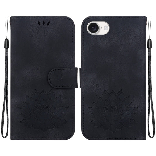 For iPhone 16e Lotus Embossed Leather Phone Case(Black) by buy2fix