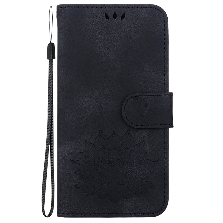 For iPhone 16e Lotus Embossed Leather Phone Case(Black) by buy2fix