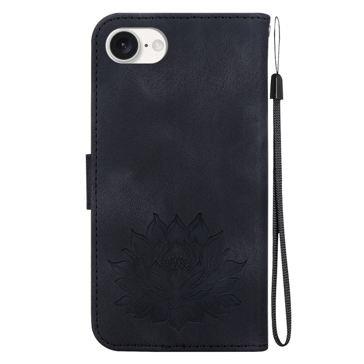 For iPhone 16e Lotus Embossed Leather Phone Case(Black) by buy2fix
