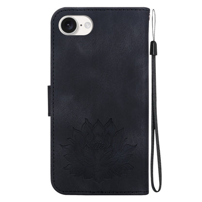 For iPhone 16e Lotus Embossed Leather Phone Case(Black) by buy2fix