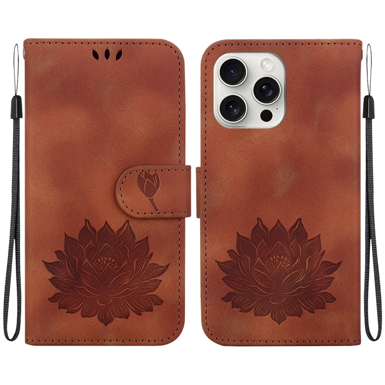 For iPhone 16 Pro Max Lotus Embossed Leather Phone Case(Brown) by buy2fix