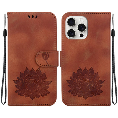 For iPhone 16 Pro Max Lotus Embossed Leather Phone Case(Brown) by buy2fix