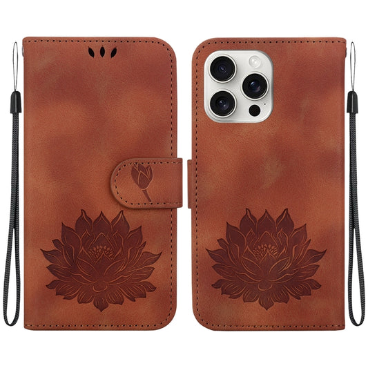 For iPhone 16 Pro Max Lotus Embossed Leather Phone Case(Brown) by buy2fix