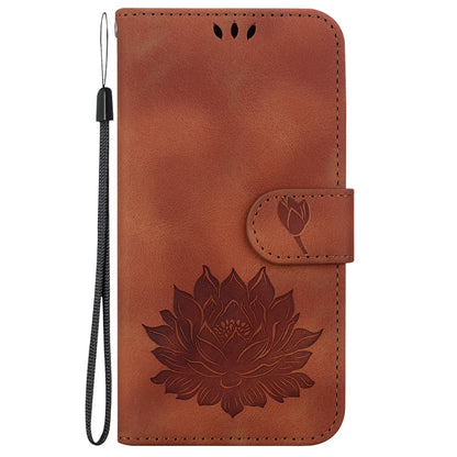 For iPhone 16 Pro Max Lotus Embossed Leather Phone Case(Brown) by buy2fix