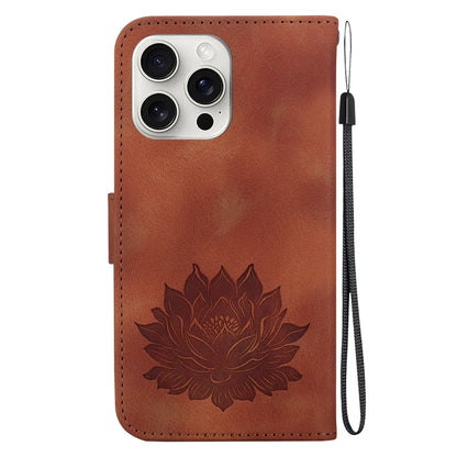 For iPhone 16 Pro Max Lotus Embossed Leather Phone Case(Brown) by buy2fix