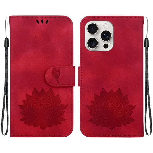 For iPhone 16 Pro Lotus Embossed Leather Phone Case(Red) by buy2fix