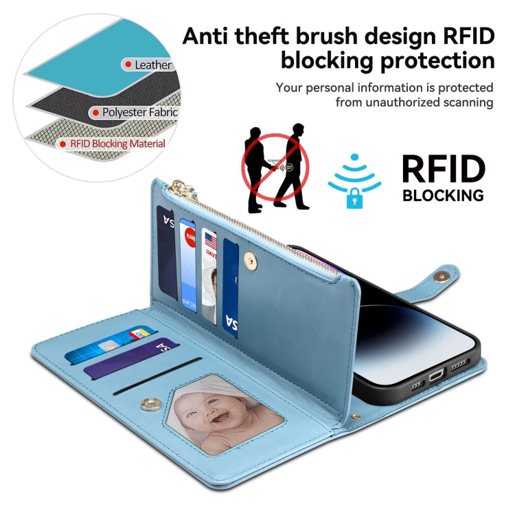 For Samsung Galaxy S24+ 5G ESEBLE Star Series Lanyard Zipper Wallet RFID Leather Case(Blue) - Galaxy S24+ 5G Cases by ESEBLE | Online Shopping UK | buy2fix