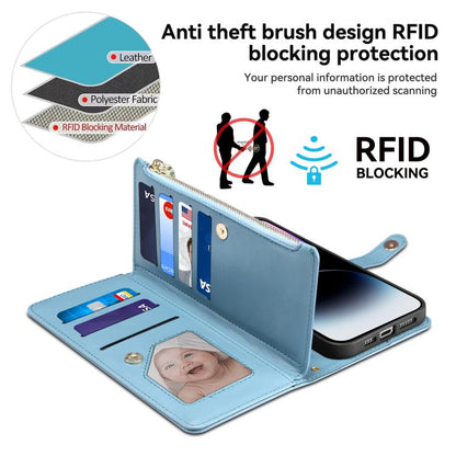 For Samsung Galaxy S25 Edge 5G ESEBLE Star Series Lanyard Zipper Wallet RFID Leather Case(Blue) - Galaxy S25 Edge 5G Cases by ESEBLE | Online Shopping UK | buy2fix