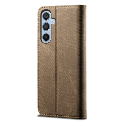 For Samsung Galaxy S25 5G Denim Texture Casual Style Horizontal Flip Leather Case(Khaki) by buy2fix