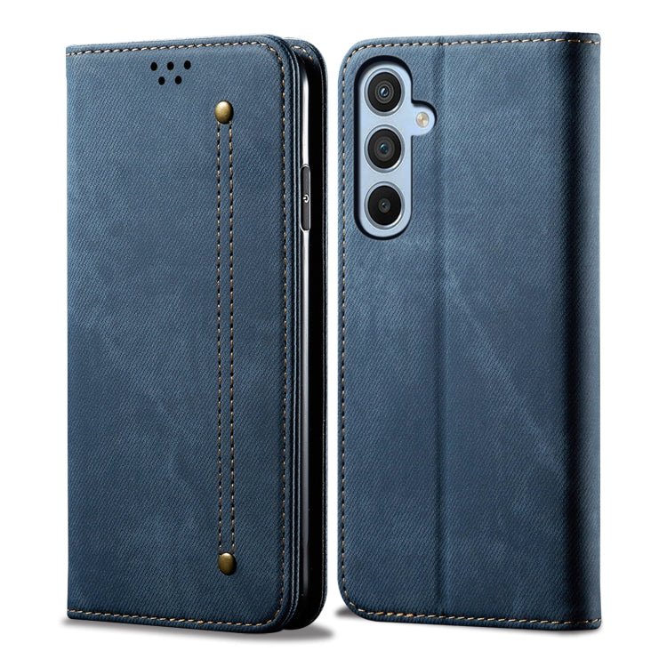 For Samsung Galaxy S25 5G Denim Texture Casual Style Horizontal Flip Leather Case(Blue) by buy2fix