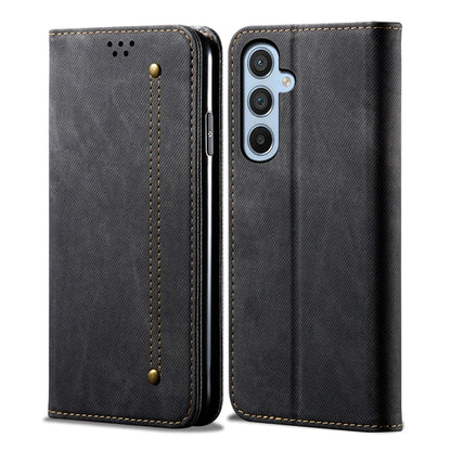 For Samsung Galaxy S25 5G Denim Texture Casual Style Horizontal Flip Leather Case(Black) by buy2fix