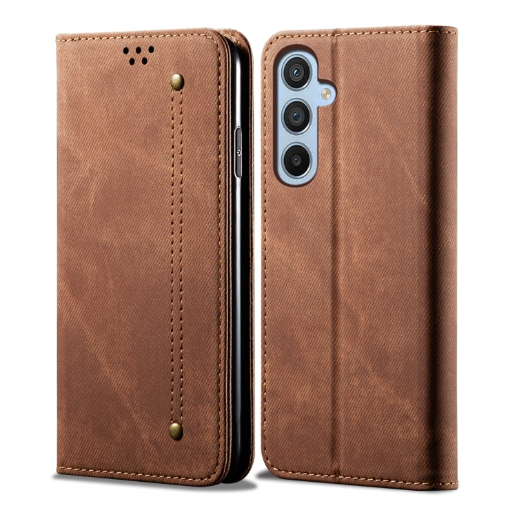 For Samsung Galaxy S25+ 5G Denim Texture Casual Style Horizontal Flip Leather Case(Brown) by buy2fix