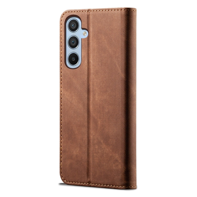 For Samsung Galaxy S25+ 5G Denim Texture Casual Style Horizontal Flip Leather Case(Brown) by buy2fix