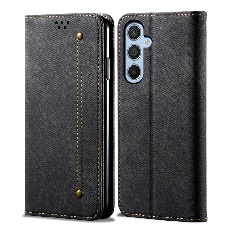 For Samsung Galaxy S25+ 5G Denim Texture Casual Style Horizontal Flip Leather Case(Black) by buy2fix