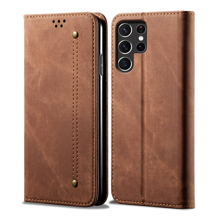 For Samsung Galaxy S25 Ultra 5G Denim Texture Casual Style Horizontal Flip Leather Case(Brown) by buy2fix