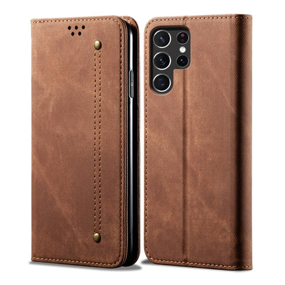 For Samsung Galaxy S25 Ultra 5G Denim Texture Casual Style Horizontal Flip Leather Case(Brown) by buy2fix