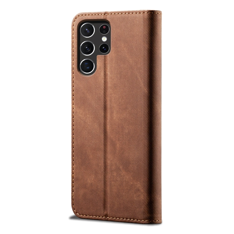 For Samsung Galaxy S25 Ultra 5G Denim Texture Casual Style Horizontal Flip Leather Case(Brown) by buy2fix