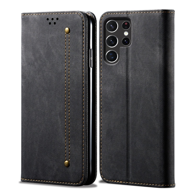 For Samsung Galaxy S25 Ultra 5G Denim Texture Casual Style Horizontal Flip Leather Case(Black) by buy2fix