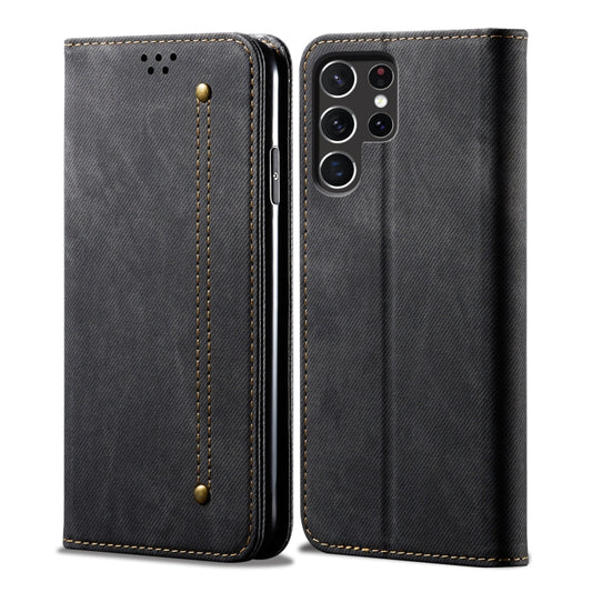 For Samsung Galaxy S25 Ultra 5G Denim Texture Casual Style Horizontal Flip Leather Case(Black) by buy2fix