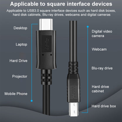 USB-C / Type-C3.1 to USB3.0 Male Square Port Printer Extension Data Cable, Length:1m(Black) by buy2fix