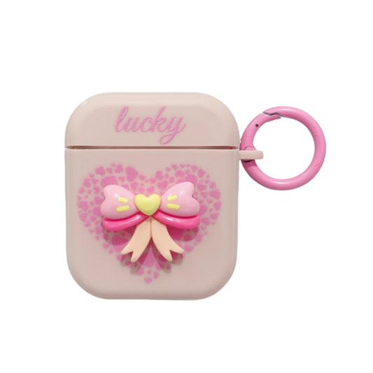 For AirPods 2 / 1 3D Love Bowknot Bluetooth Earphone Protective Case(Pink) - For AirPods 1/2 by buy2fix | Online Shopping UK | buy2fix