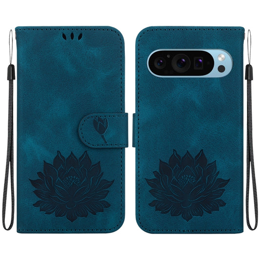 For Google Pixel 9 Pro Lotus Embossed Leather Phone Case(Dark Blue) by buy2fix
