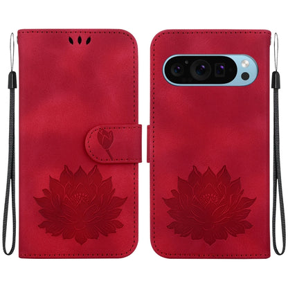 For Google Pixel 9 Pro Lotus Embossed Leather Phone Case(Red) by buy2fix
