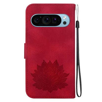 For Google Pixel 9 Pro Lotus Embossed Leather Phone Case(Red) by buy2fix