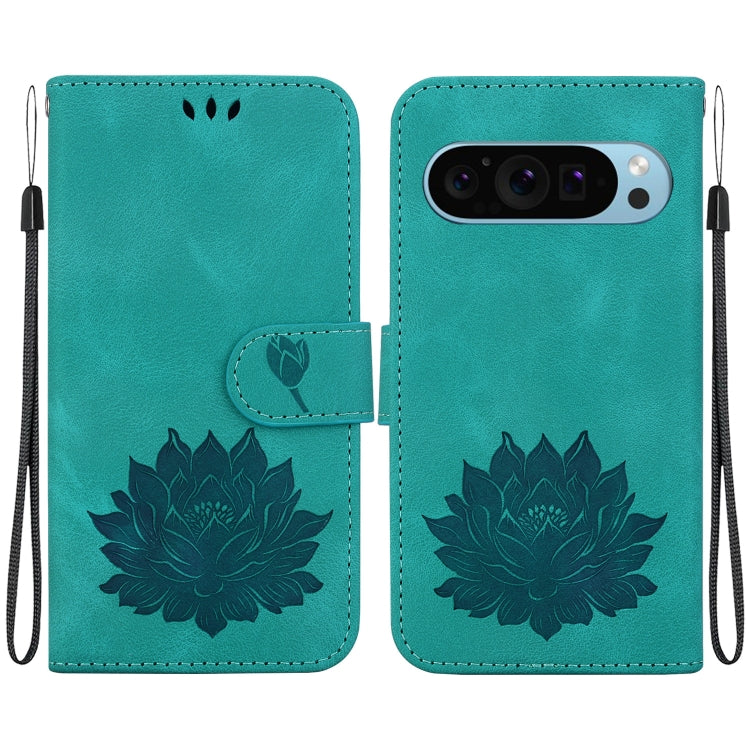 For Google Pixel 9 Pro Lotus Embossed Leather Phone Case(Green) by buy2fix