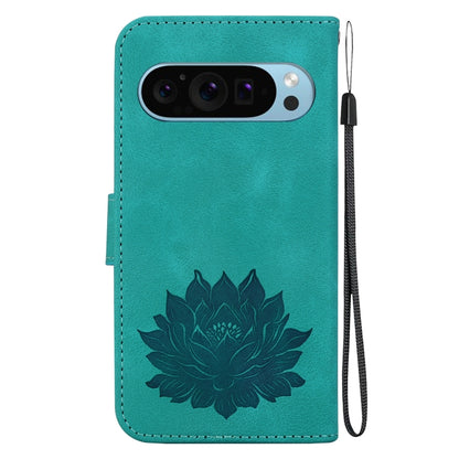 For Google Pixel 9 Pro Lotus Embossed Leather Phone Case(Green) by buy2fix