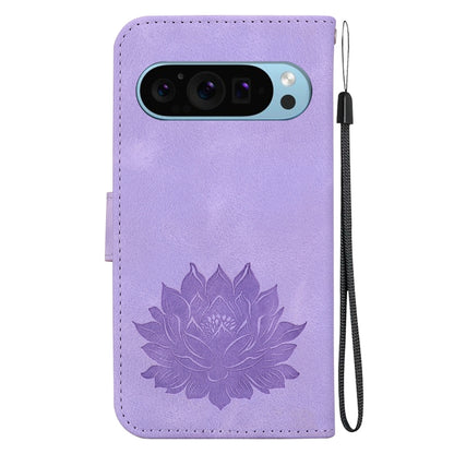 For Google Pixel 9 Pro Lotus Embossed Leather Phone Case(Purple) by buy2fix